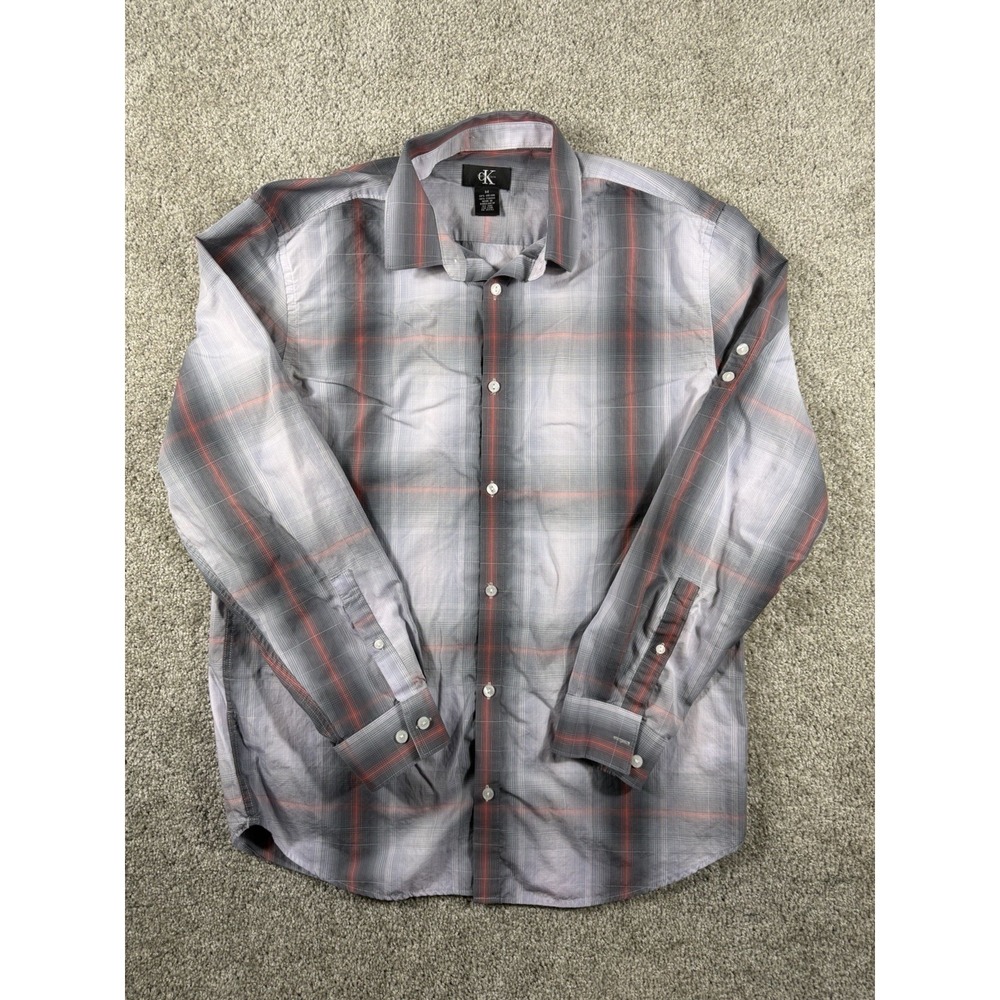 Camisa Calvin Klein Talla M Hombre Manga Larga Gris Cuadros Casual Elegante